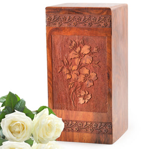 Cherry Blossoms Wooden Cremation Urns Box For Ashes - Wood Cremation Urns