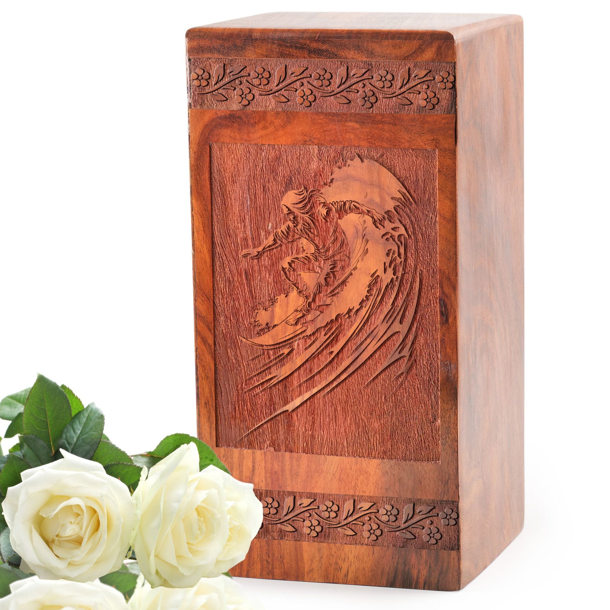 Surfing Waves Wood Box For Cremation Ashes - Wooden Urns For Adults