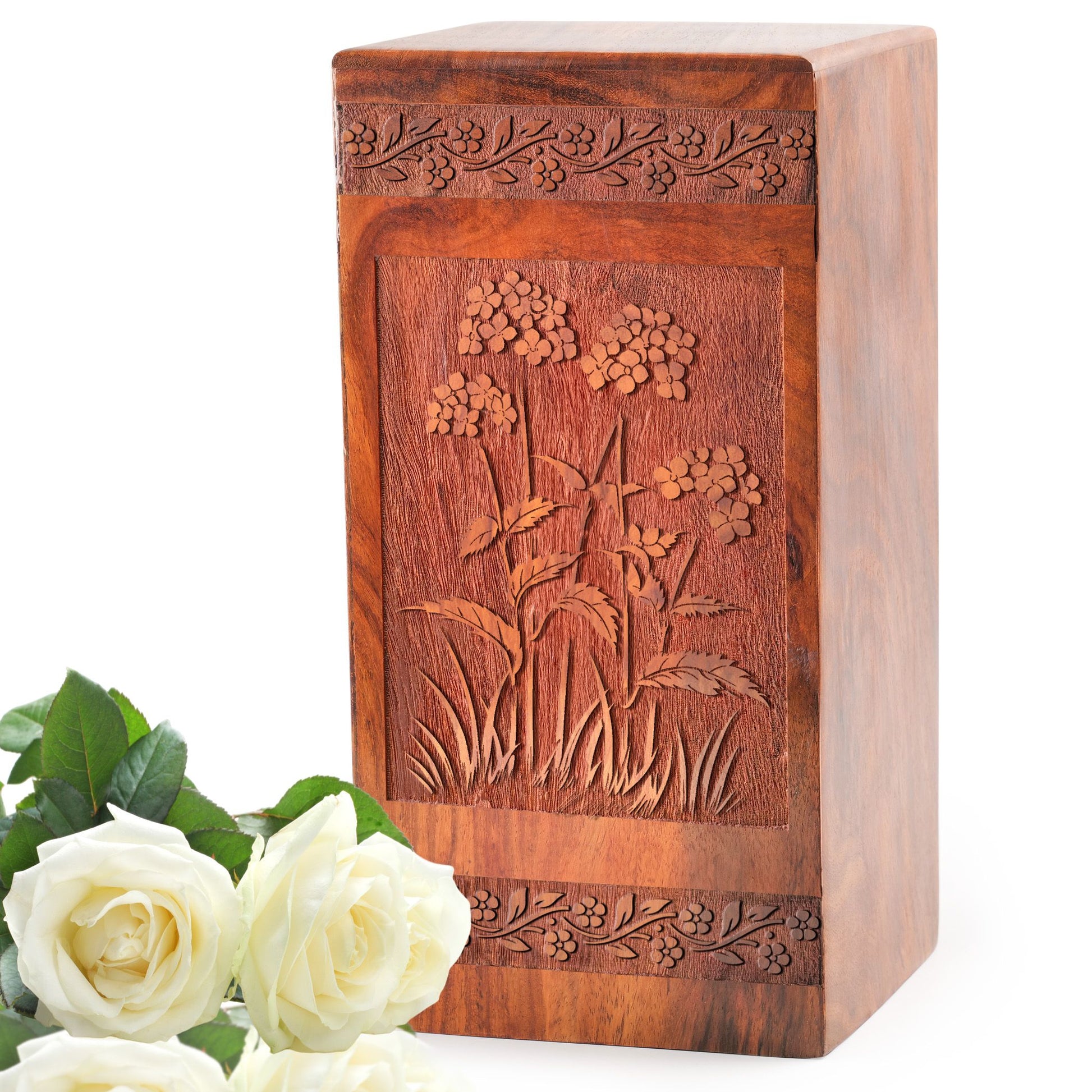 Hydrangea Garden Wood Urns For Ashes - Wooden Box For Cremation Use