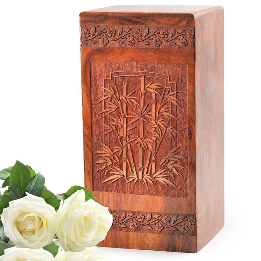 Bamboo Grove Wooden Box For Ashes - Wood Urns For Adult Burial Ashes