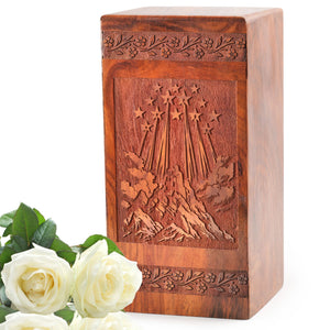 Comet In Sky Wooden Box For Ashes - Wood Urns For Human Ashes Adult Use
