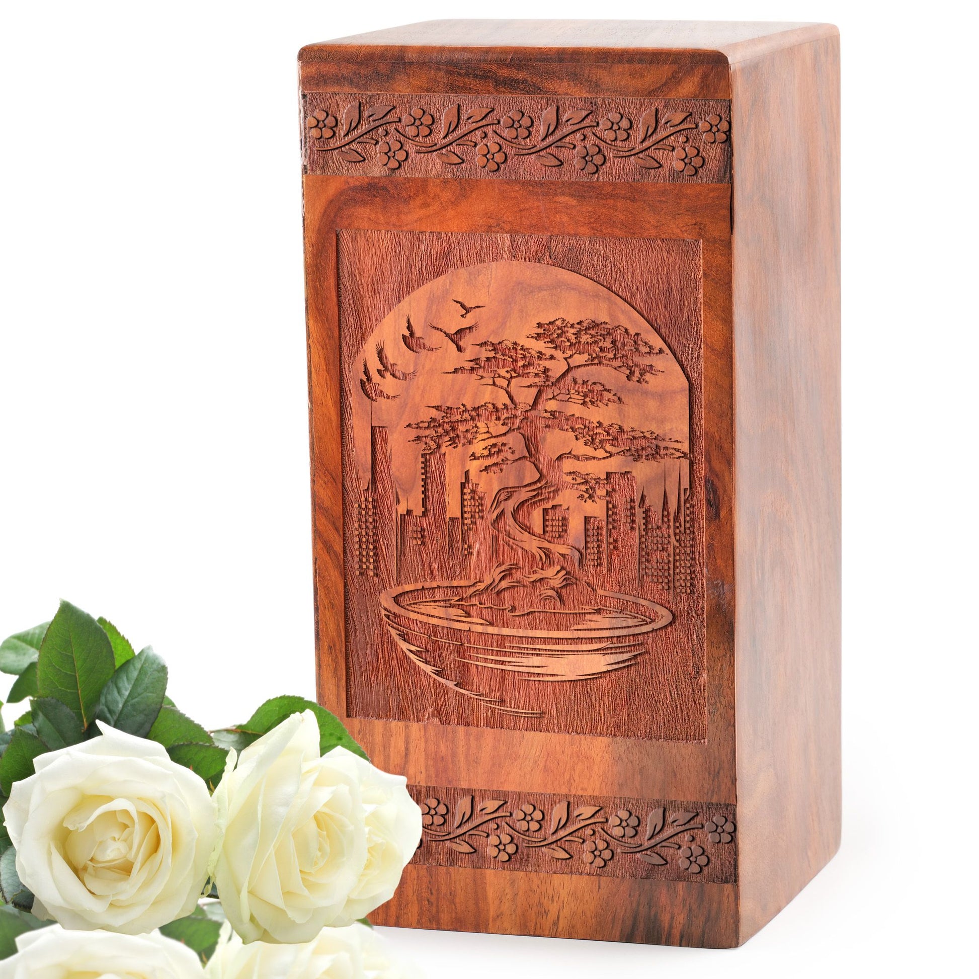 Bonsai Tree Wooden Urns For Ashes - Wood Cremation Urns Box For Adult Male