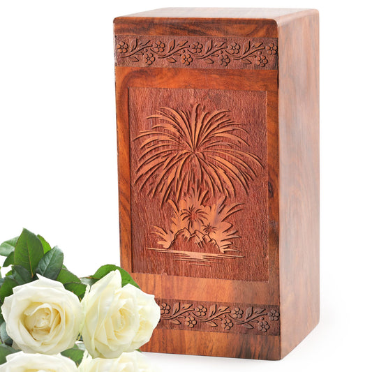 Fire Pit Wood Cremation Urns - Wooden Box For Adult Ashes Burial