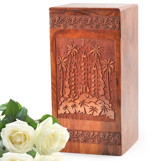 Fire Pit Wood Box Cremation Urns - Handcrafted Urns For Ashes Adult Male