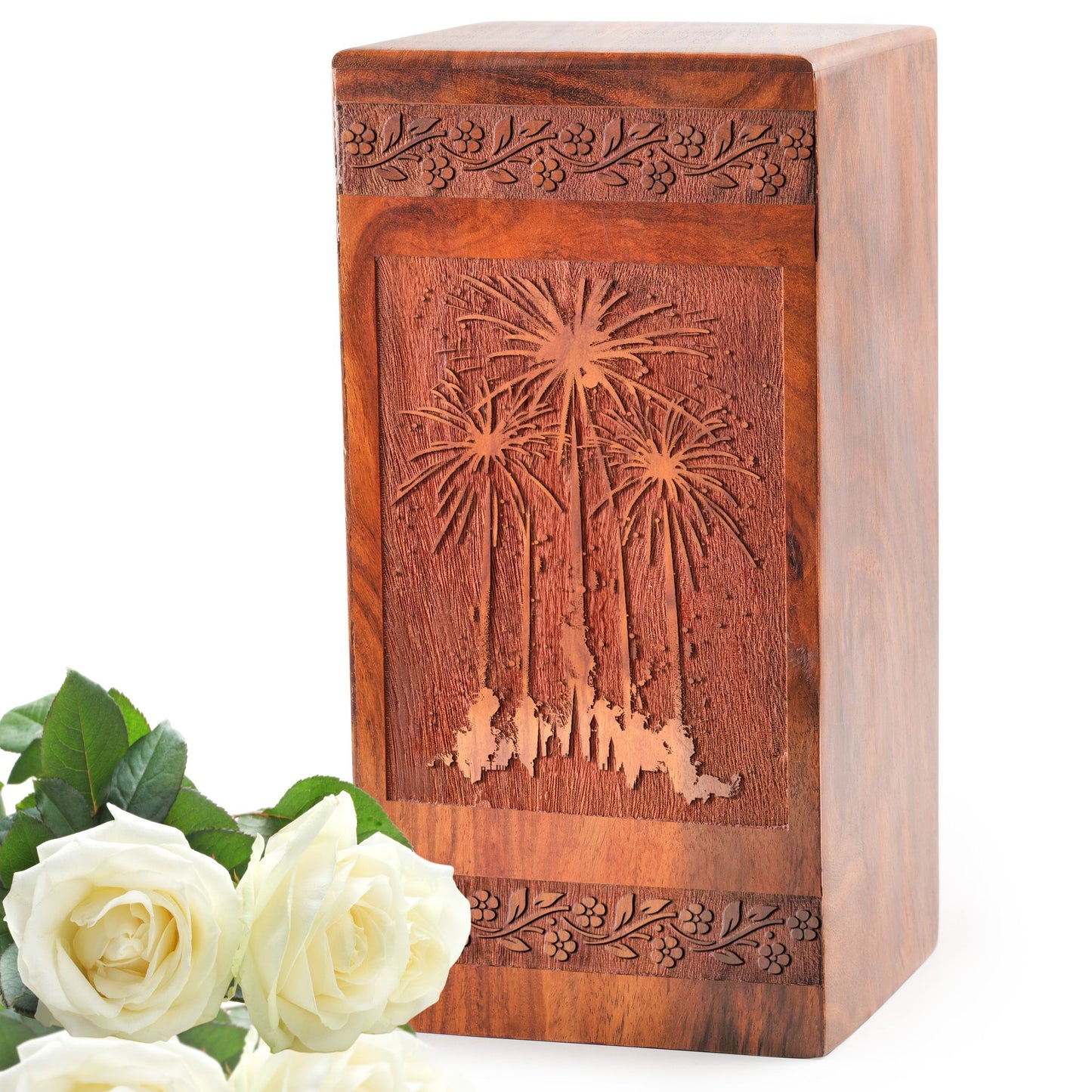 Fire Pit Wooden Urns Box For Cremation - Wood Box For Ashes Adult Male