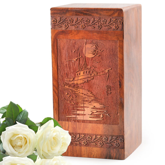 Fishing Boat Wooden Funeral Urns - Large Box For Adult Ashes