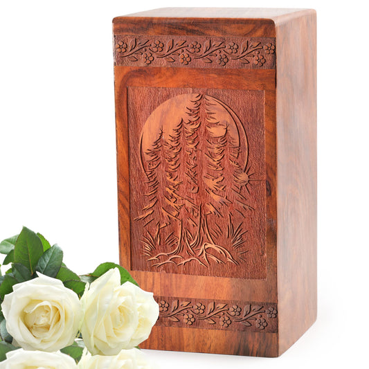 Forest Large Wooden Box For Human Ashes - Adult Male Urns