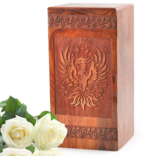 Phoenix Wood Cremation Urns – Memorial Box For Men’s Ashes