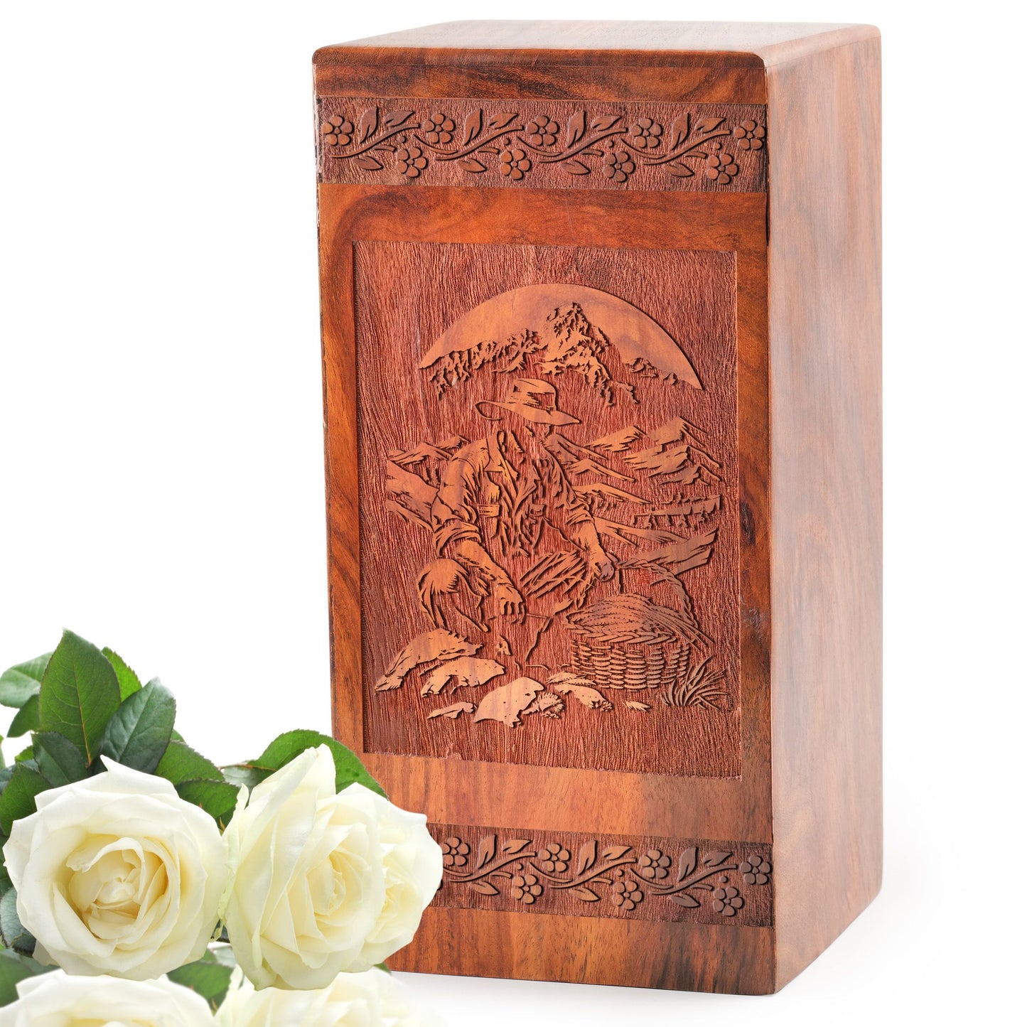 Harvest Scene Wooden Urns For Human Ashes – Burial Keepsake