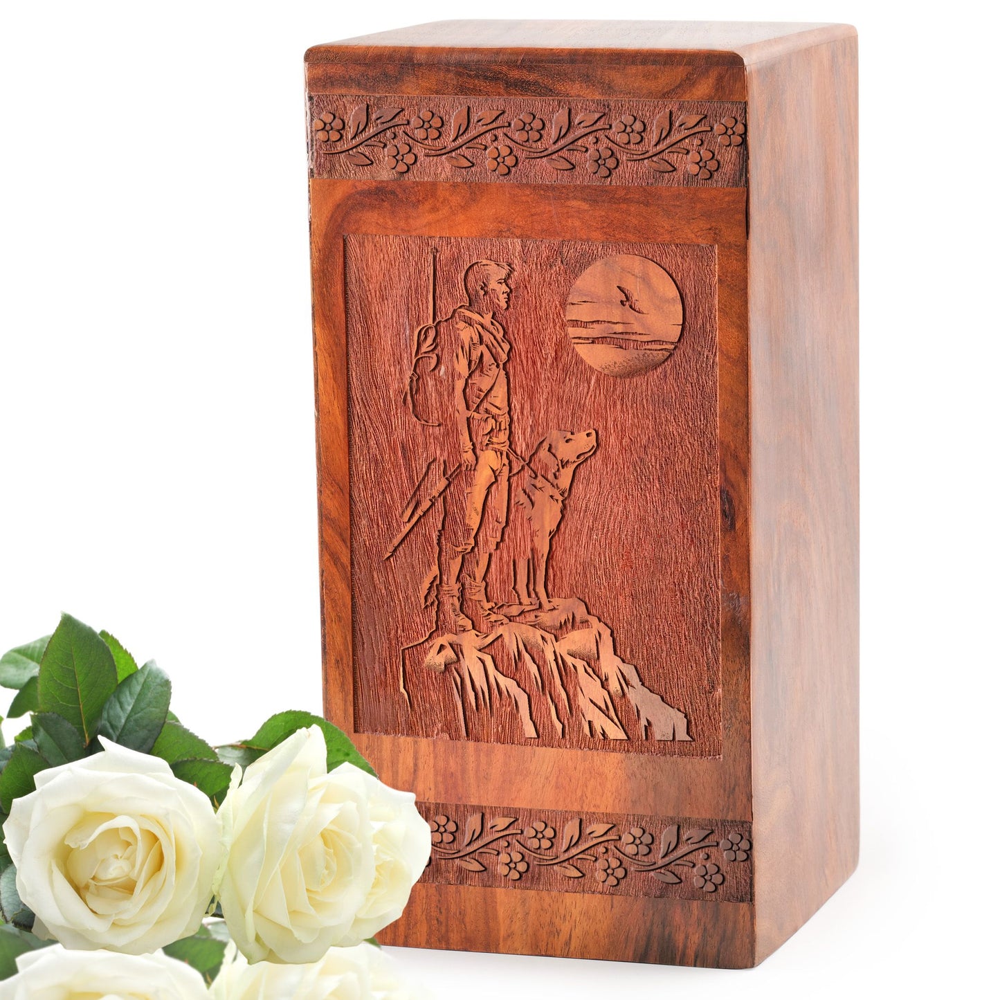 Hiker On Trail Wooden Urns For Cremation – Large Ash Box Adult