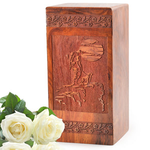 Hiker On Trail Wood Urns For Human Ashes â€“ Adult Male Memorial