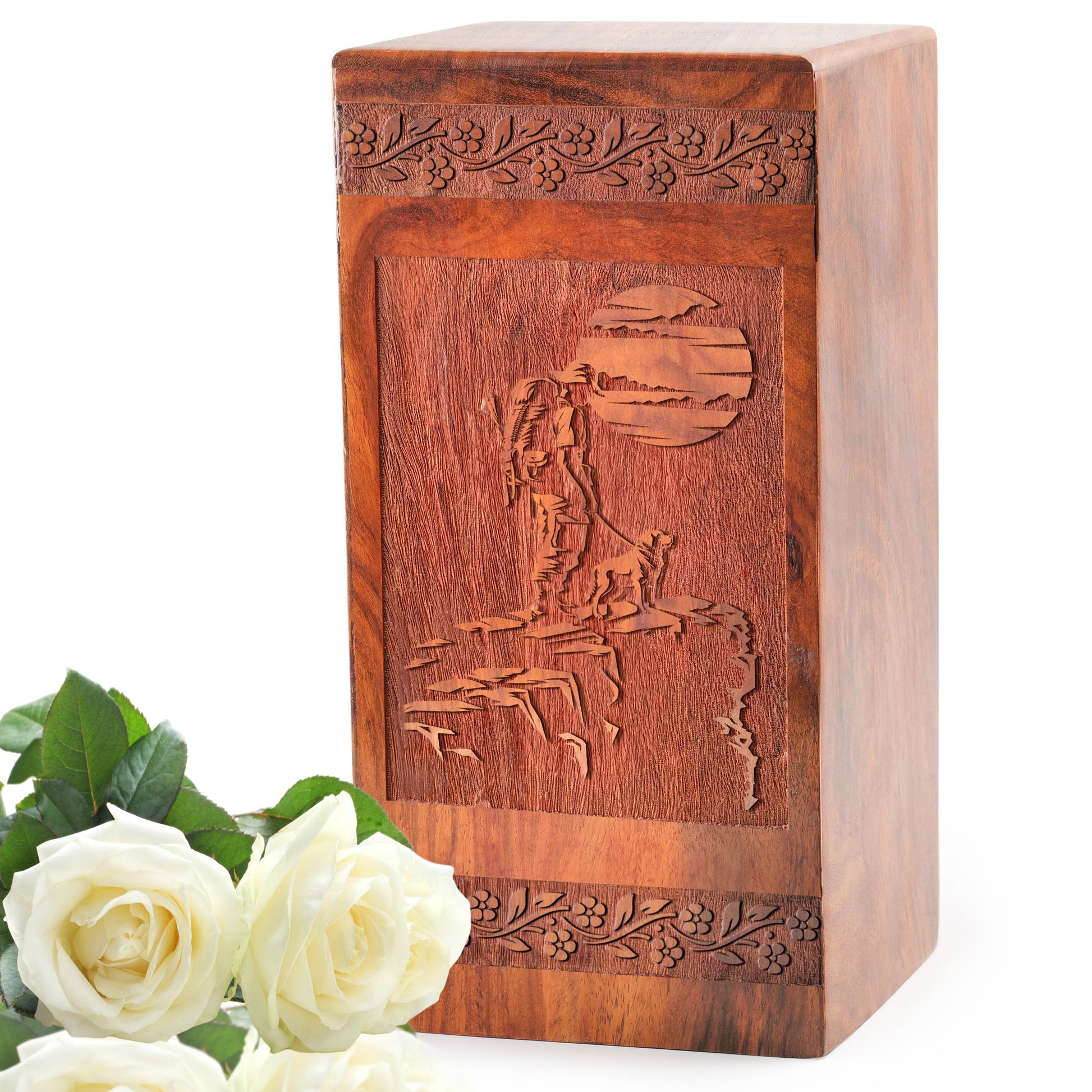 Hiker On Trail Wood Urns For Human Ashes – Adult Male Memorial