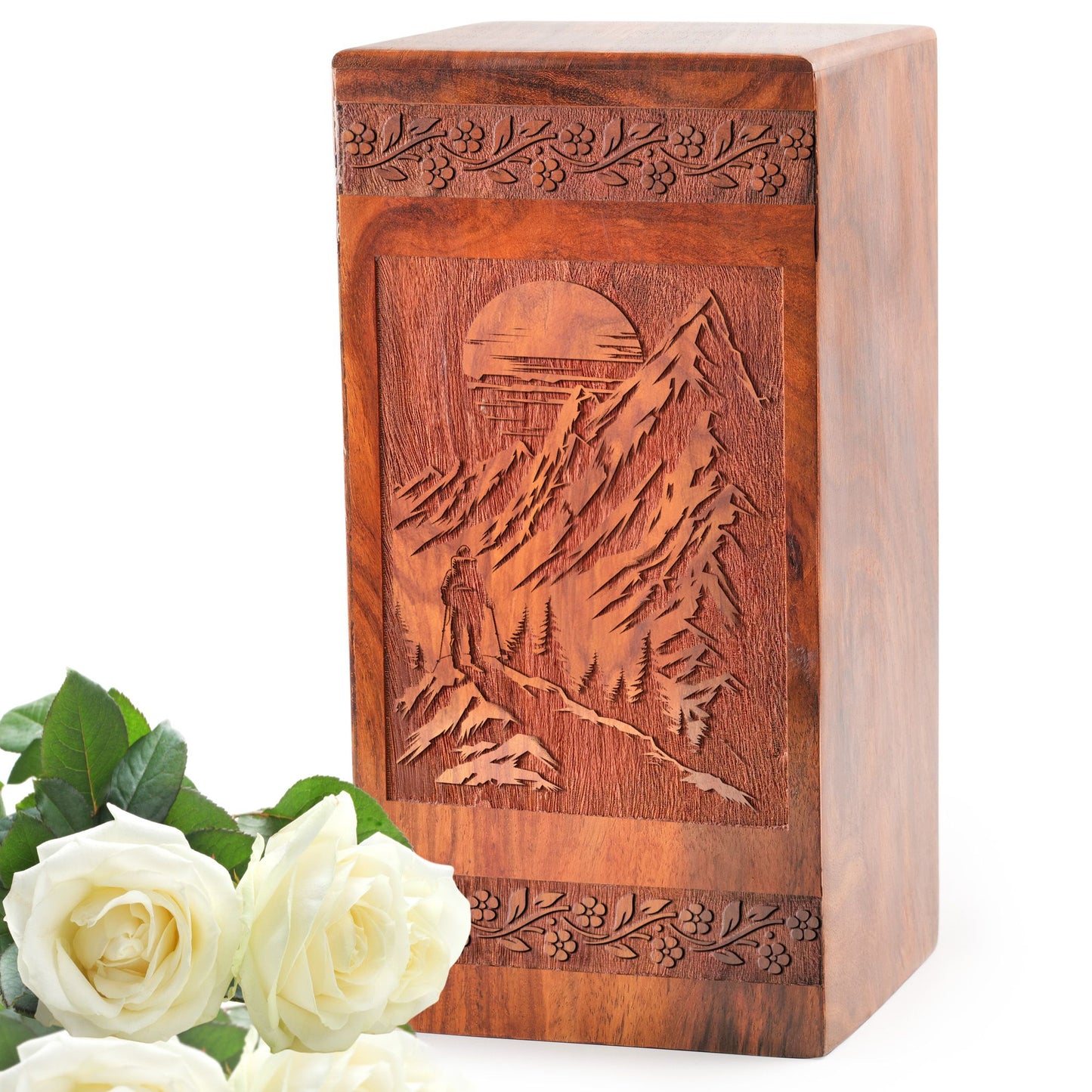 Hiker On Trail Cremation Urns Wooden Box – Handmade Wood Urns