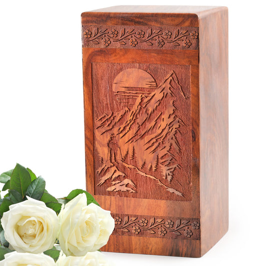 Hiker On Trail Cremation Urns Wooden Box – Handmade Wood Urns