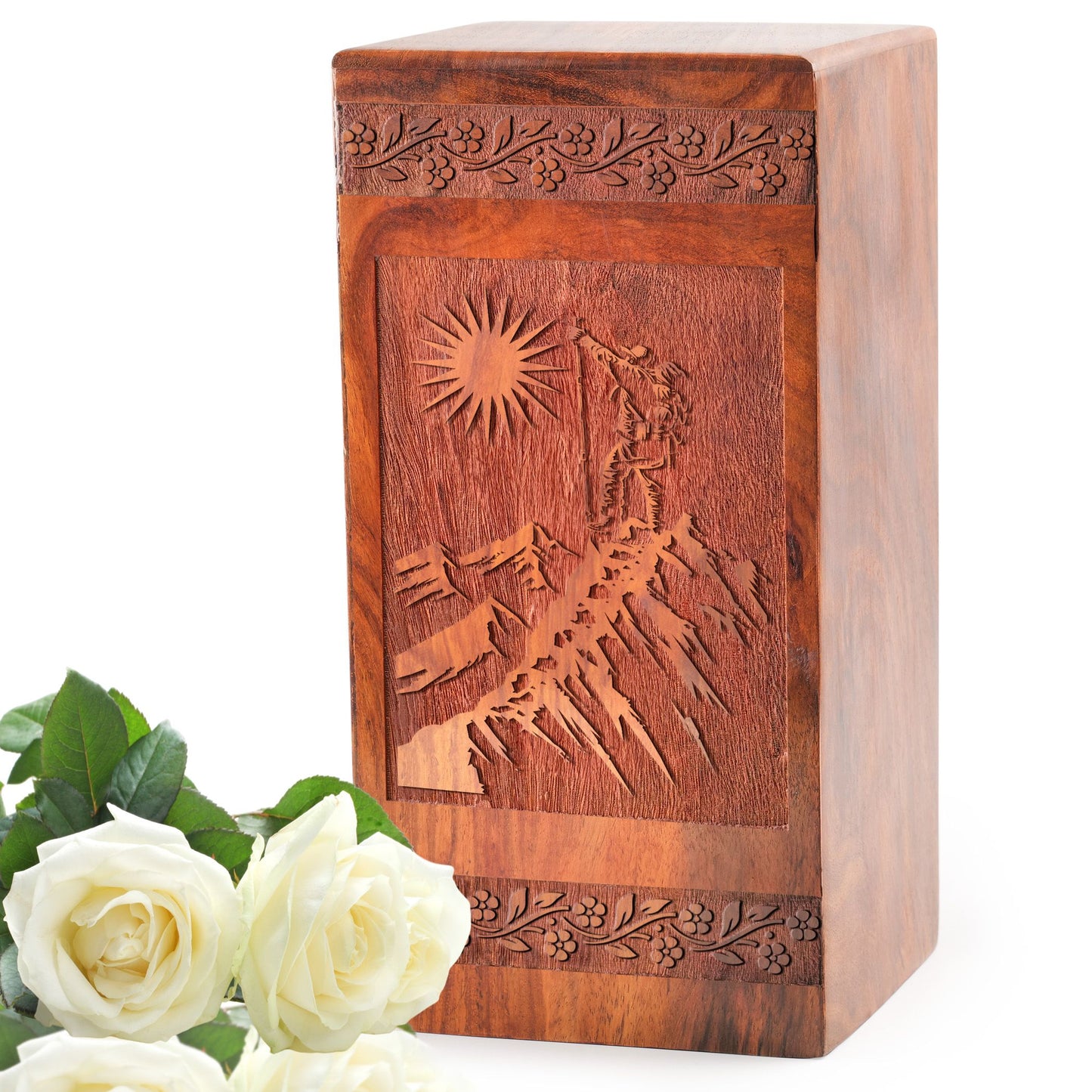 Hiker On Trail Wood Urns Box – Decorative Wooden Funeral Urns