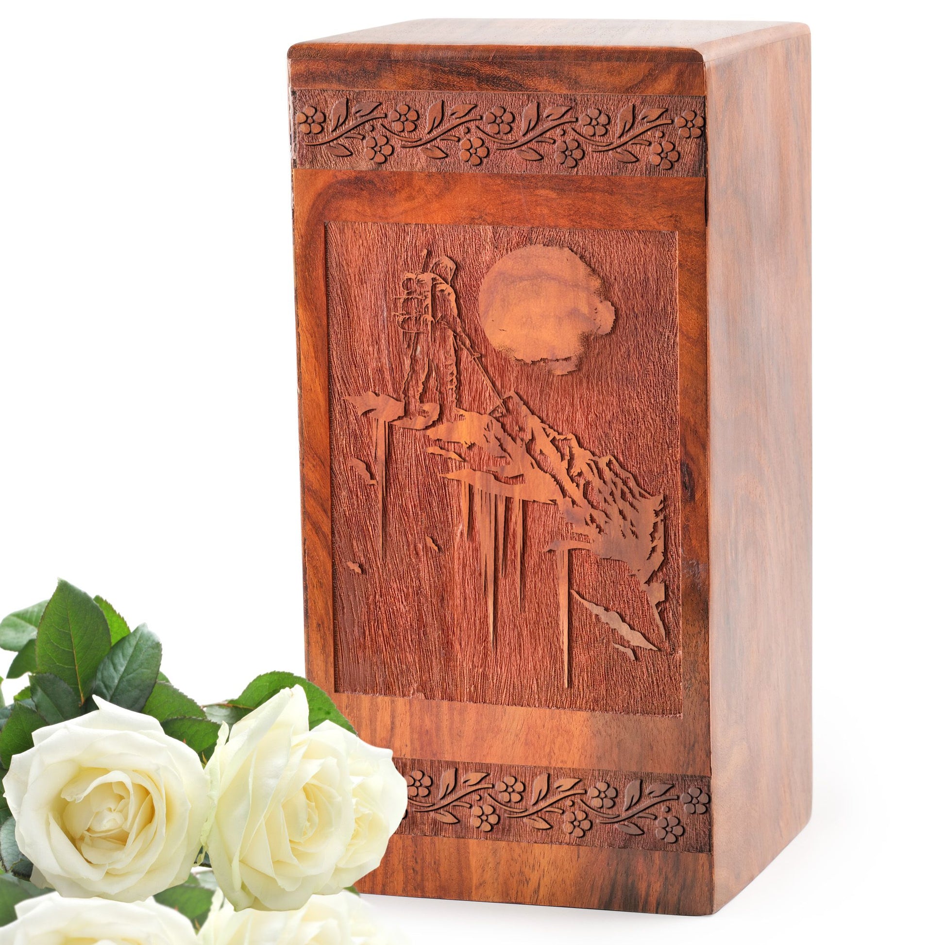 Hiker On Trail Wooden Ash Box – Adult Cremation Urns Memorial