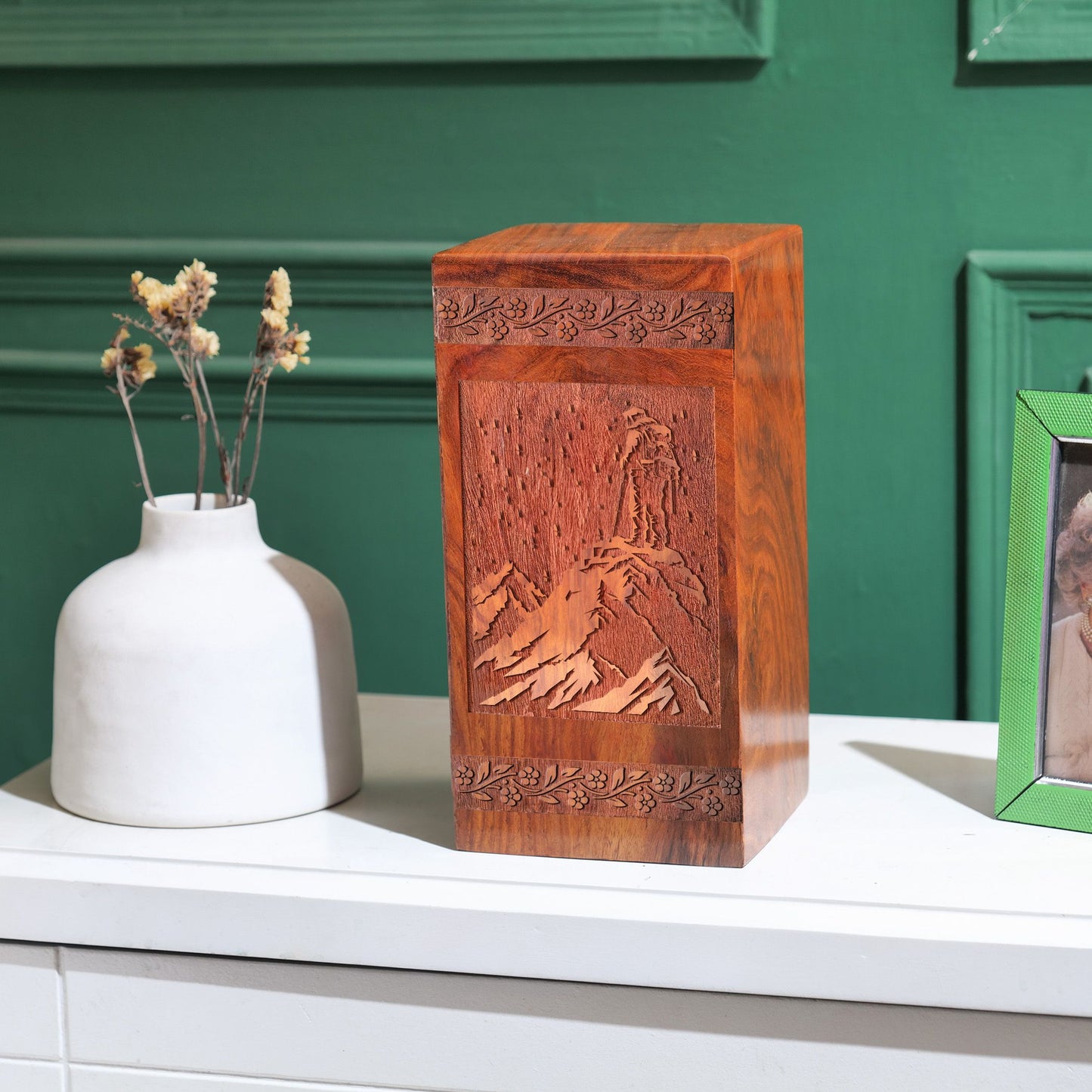 Hiker On Trail Wood Ash Box – Large Adult Urns For Cremation