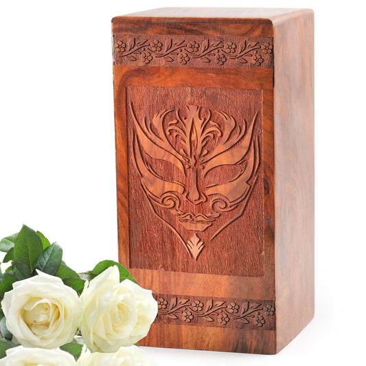 Mardi Gras Mask Wooden Urns For Ashes – Adult Male Cremation Box