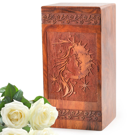 Moon Phases Urns Box For Human Ashes – Wooden Cremation Memorial