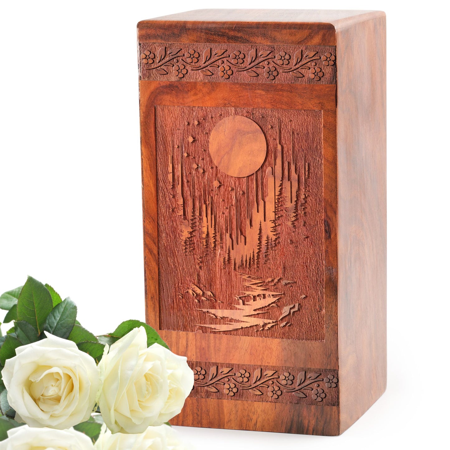 Northern Lights Wooden Box For Ashes – Memorial Urns For Cremation Ashes