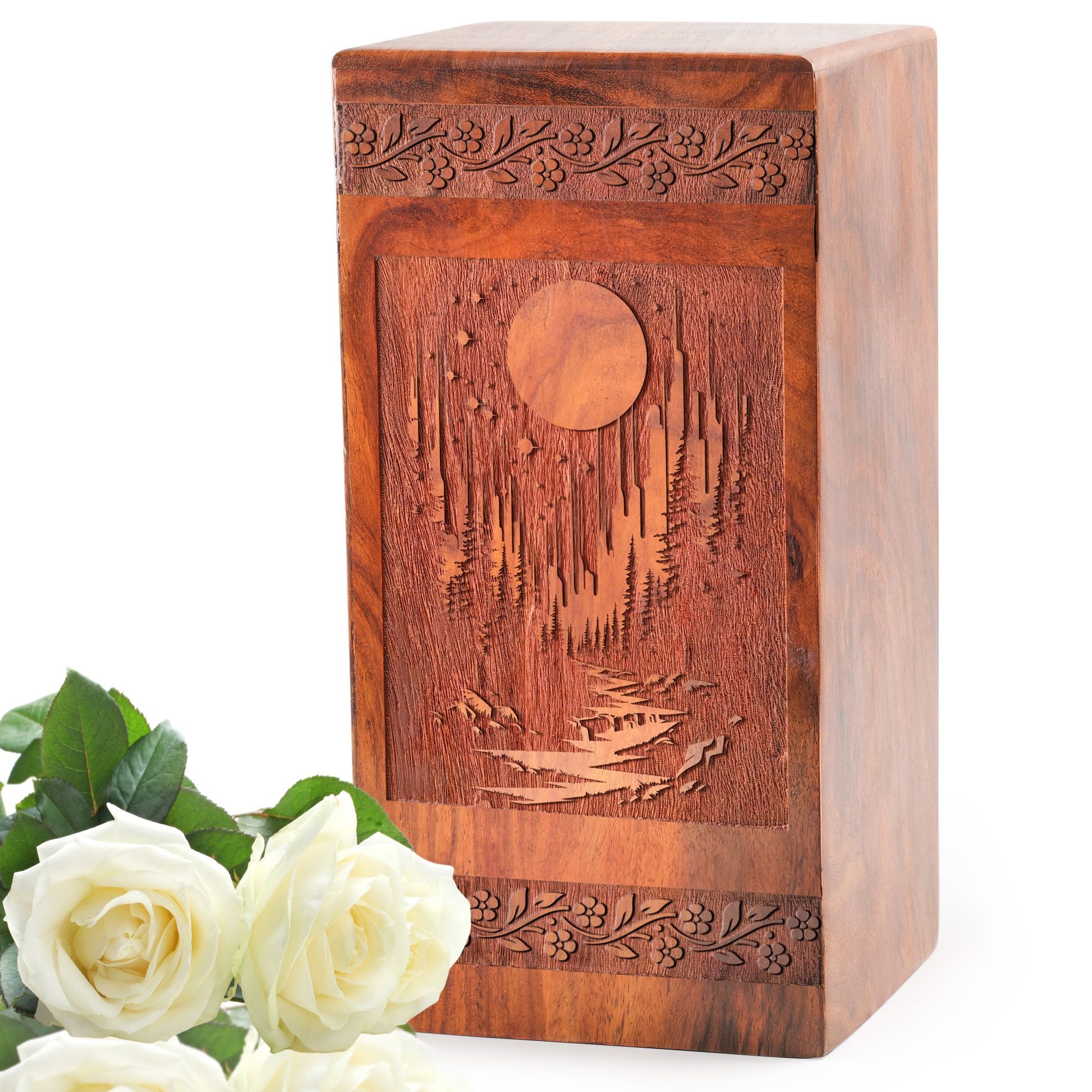 Northern Lights Wooden Box For Ashes – Memorial Urns For Cremation Ashes