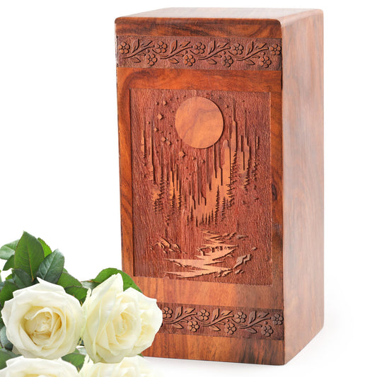 Northern Lights Wooden Box For Ashes – Memorial Urns For Cremation Ashes