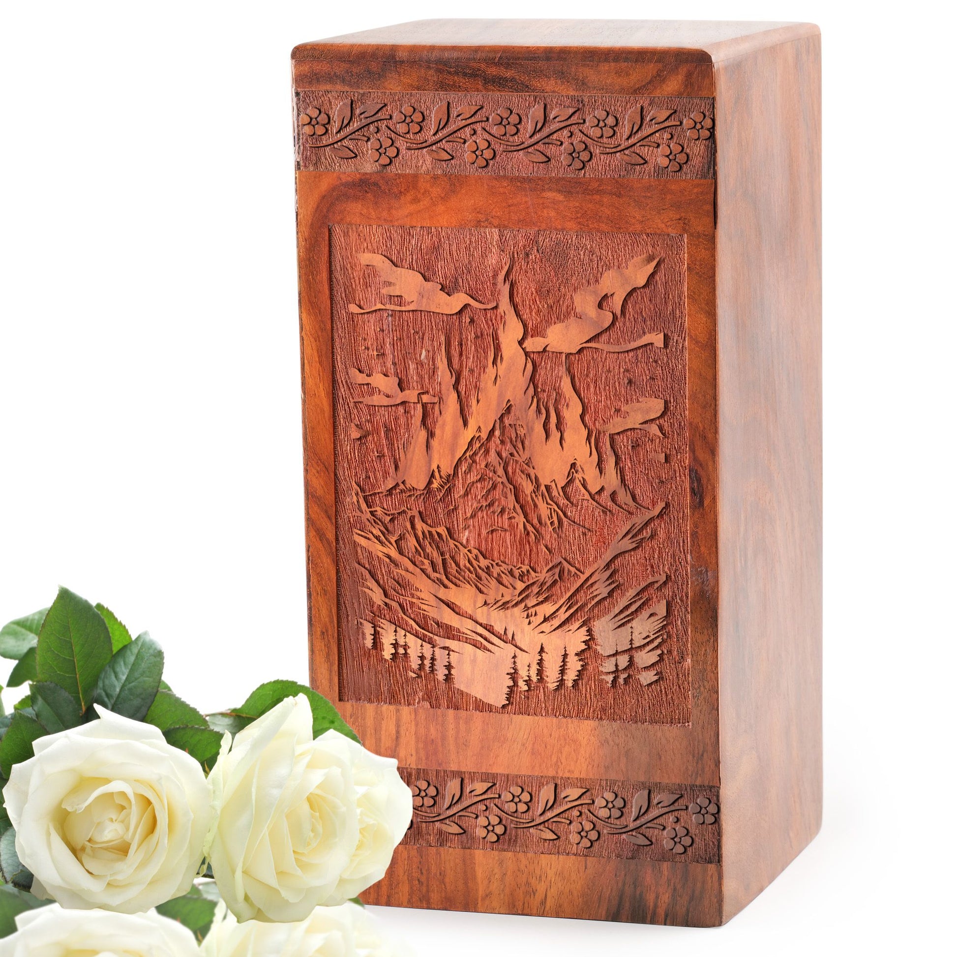 Northern Lights Wooden Urns For Human Ashes – Memorial Urns Box For Ashes