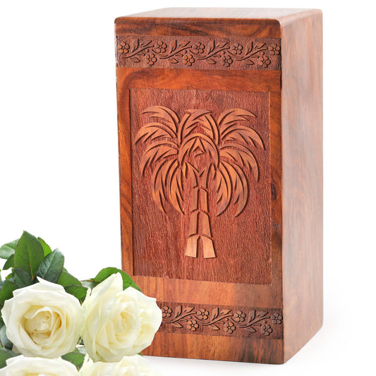 Palm Trees Cremation Urns For Human Ashes – Wooden Memorial Box