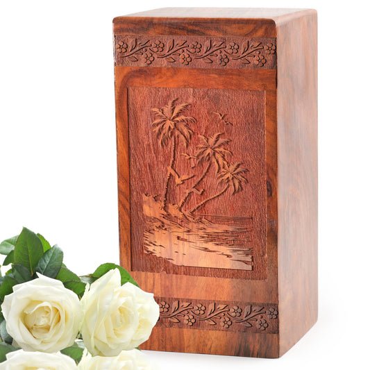 Palm Trees Wooden Box For Ashes – Memorial Urns For Cremation Ashes