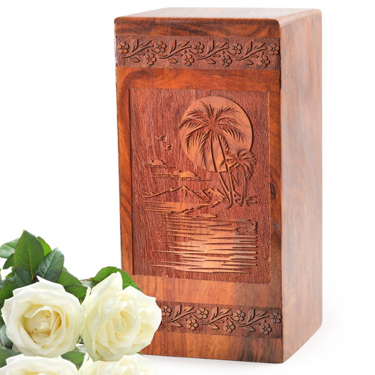 Palm Trees Wood Cremation Urns – Decorative Urns For Human Ashes