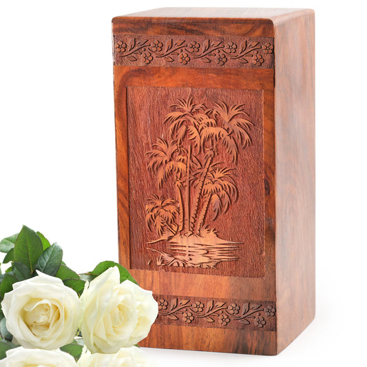 Palm Trees Cremation Urns Wooden Box – Memorial Urns For Adult Ashes