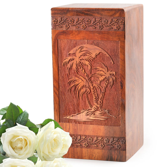 Palm Trees Cremation Urns Wooden Box – Funerary Urns For Adult Ashes