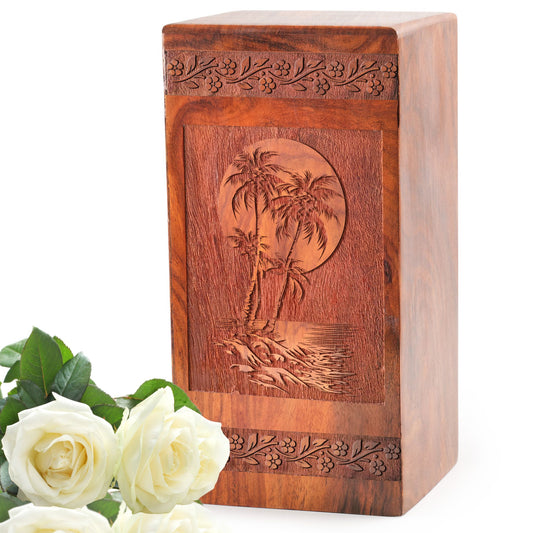 Palm Trees Wooden Box Urns – Memorial Urns For Cremation Ashes