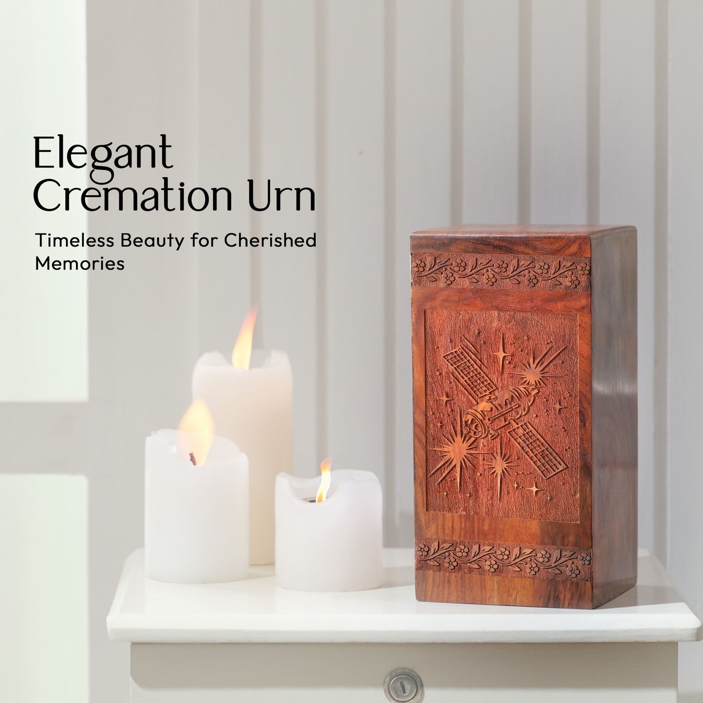 Satellite In Orbit Wooden Urns For Ashes – Memorial Box For Cremation