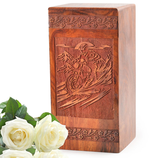 Motorcycle Wooden Urns For Ashes - Durable Rosewood Cremation Urns