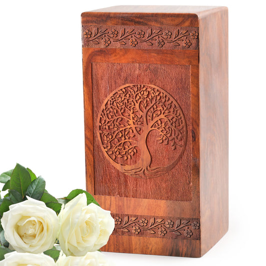 New Tree Of Life Cremation Urns - Wooden Ashes Box For Adults