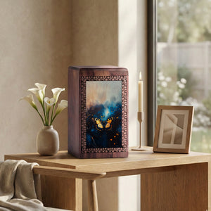 Yellow Butterfly Memorial Wooden Urn - Wooden Burial Urns For Funeral