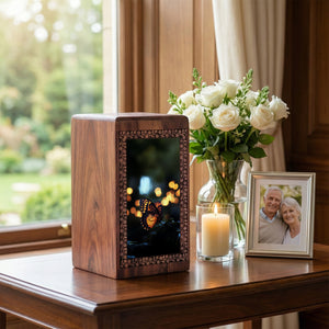 Orange Butterfly Memorial Urns For Ashes - Wooden Box Urns For Human Ashes