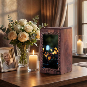 Orange Butterfly Memorial Urns For Ashes - Wooden Box Urns For Human Ashes