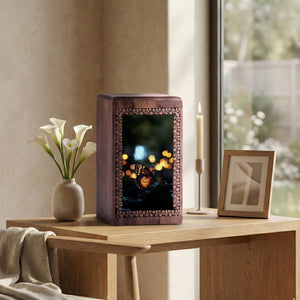 Orange Butterfly Memorial Urns For Ashes - Wooden Box Urns For Human Ashes