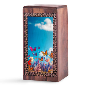 Colorful Butterflies Cremation Ashes Urn - Handcrafted Memorial Urn For Men