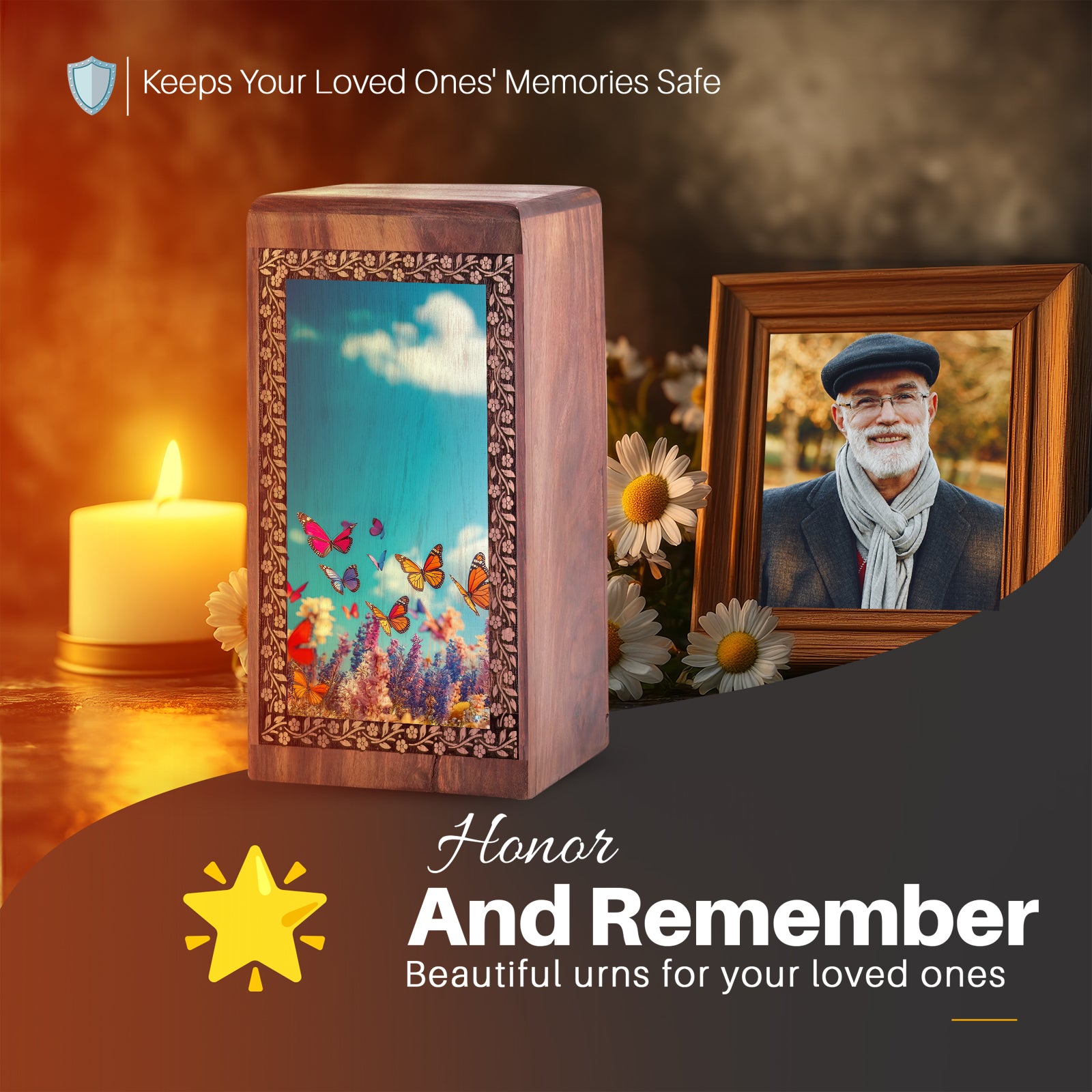 Colorful Butterflies Cremation Ashes Urn - Handcrafted Memorial Urn For Men
