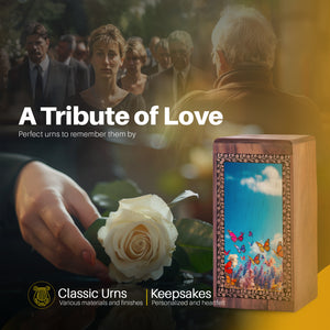 Colorful Butterflies Cremation Ashes Urn - Handcrafted Memorial Urn For Men