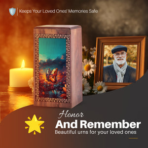 Monarch Butterfly Themed Cremation Urn - Wooden Urn For Adult Men & Women