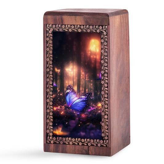 Majestic Butterfly Funeral Urn For Sale - Wooden Box For Ashes Burial