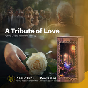 Majestic Butterfly Funeral Urn For Sale - Wooden Box For Ashes Burial