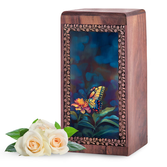 Beautiful Butterfly Wooden Urns For Ashes - Decorative Wooden Boxes For Ashes