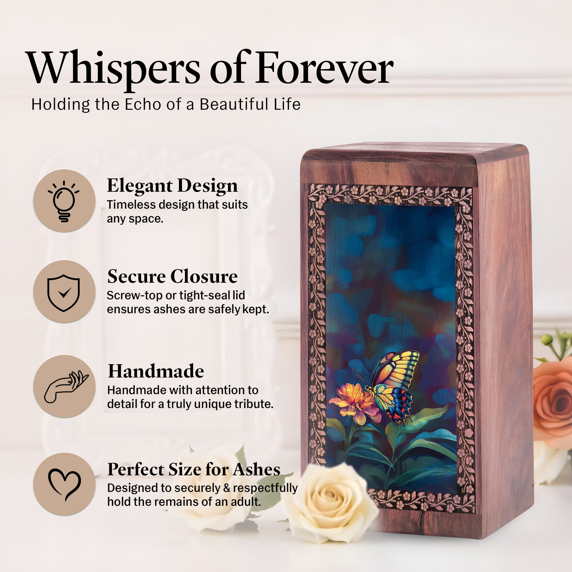 Beautiful Butterfly Wooden Urns For Ashes - Decorative Wooden Boxes For Ashes