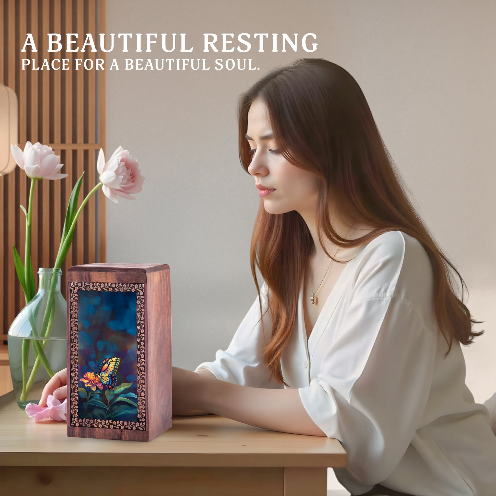 Beautiful Butterfly Wooden Urns For Ashes - Decorative Wooden Boxes For Ashes