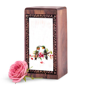 Humming Bird cremation Urn - Wooden Memorial Urn For Adult Male